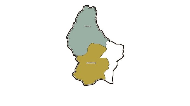 Map of luxembourg with diekirch district highlighted, motion graphics of map, map of country