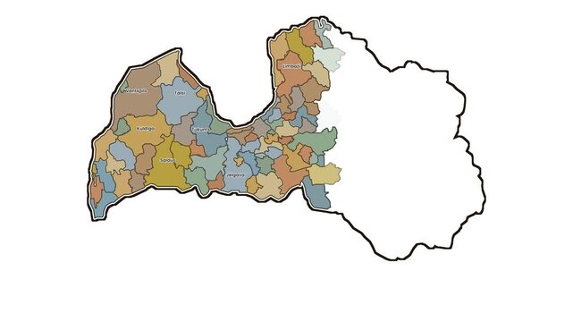 Map of latvia highlighting the kurzeme region, motion graphics of map, map of country