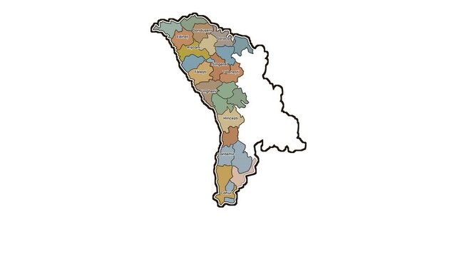 Map of moldova with highlighted northern and western districts, motion graphics of map, map of country