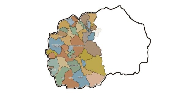 Map of north macedonia with western municipalities highlighted, motion graphics of map, map of country