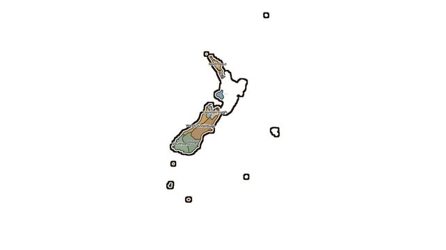 Map of new zealand with southland and otago highlighted, motion graphics of map, map of country