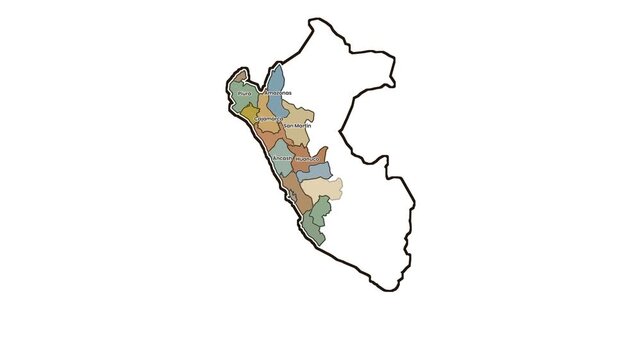 Map of peru highlighting specific regions, motion graphics of map, map of country