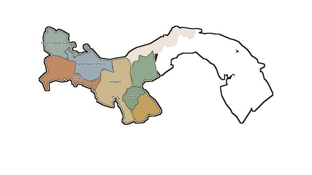 Map of panama provinces highlighting western region, motion graphics of map, map of country