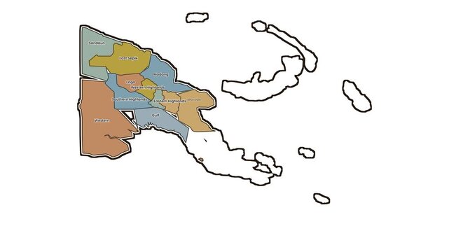 Map of papua new guinea provinces, motion graphics of map, map of country