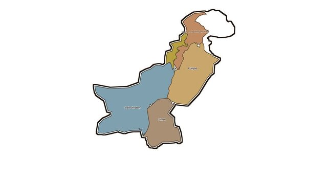 Map of pakistan provinces with balochistan and sindh highlighted, motion graphics of map, map of country