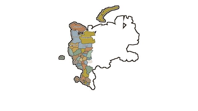 Map of russia with highlighted western federal subjects, motion graphics of map, map of country