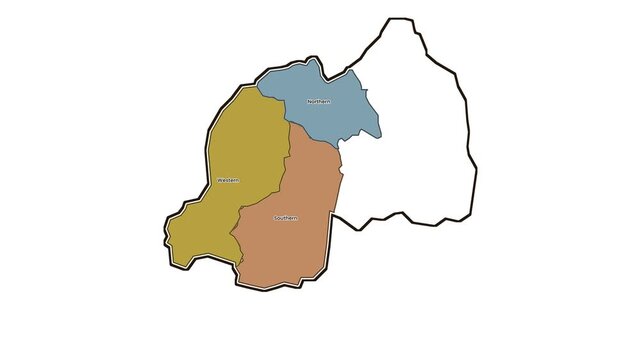 Map of rwanda with western and southern provinces highlighted, motion graphics of map, map of country