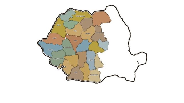 Map of romania highlighting the western counties, motion graphics of map, map of country