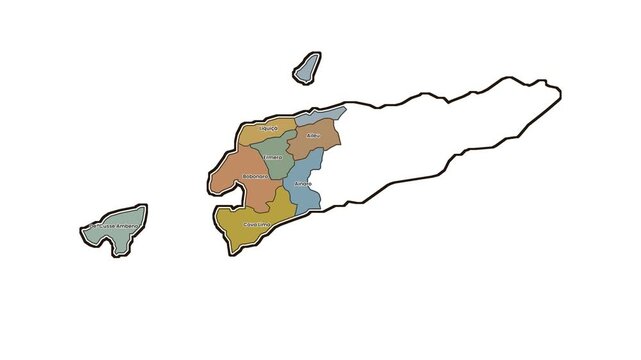 Map of timorleste with highlighted administrative districts, motion graphics of map, map of country