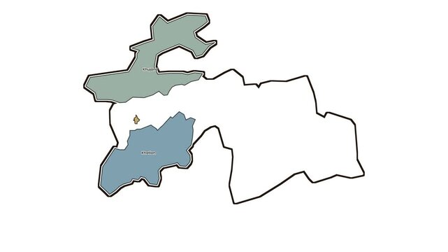 Map of tajikistan with khatlon region highlighted, motion graphics of map, map of country
