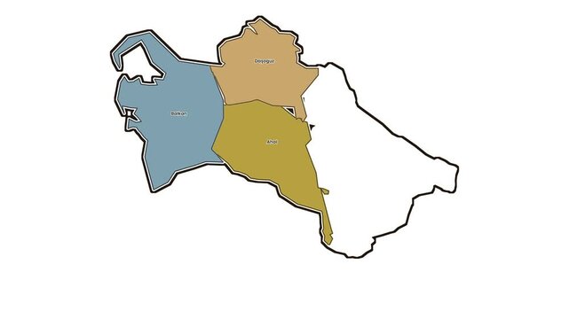Map of turkmenistan with highlighted regions, motion graphics of map, map of country