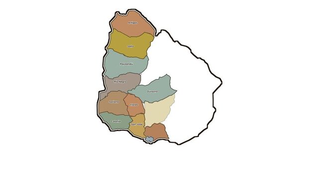 Map of uruguay highlighting western departments, motion graphics of map, map of country