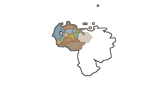 Map of venezuela with highlighted states, motion graphics of map, map of country
