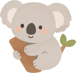Cute koala hugging a eucalyptus tree branch © NARA
