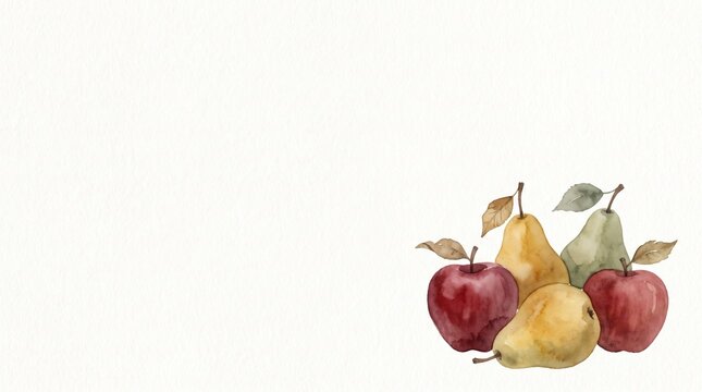 Watercolor Fruit Still Life with Apples and Pears, a Vibrant Autumnal Harvest Illustration