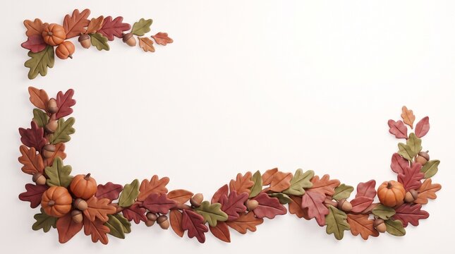 Autumn Leaves and Pumpkins Border Design. Festive Fall Foliage Arrangement with Acorns