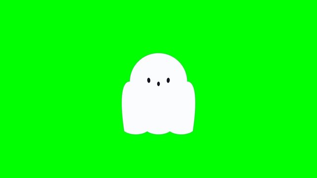 Dynamic 4K Halloween motion graphics animation featuring a expressive ghost popping out from a small spirit into full scale with squash, overshoot, and settle physics. Rendered on green screen for chr