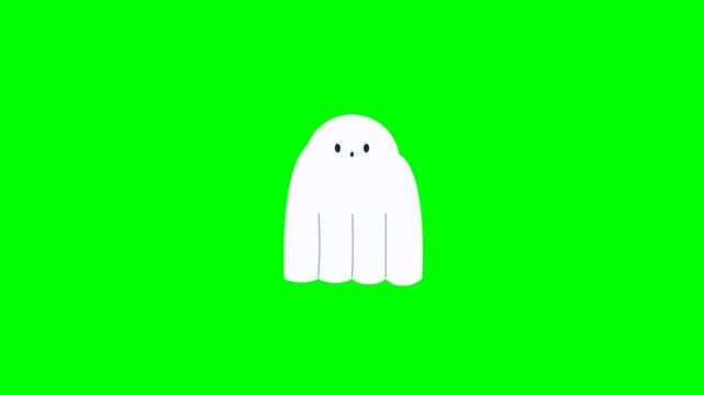 Professional 4K Halloween motion graphics animation featuring a sheet ghost with 3 perfectly matching high-contrast vector crease lines and 100% seamless looping cloth physics on a green screen.
