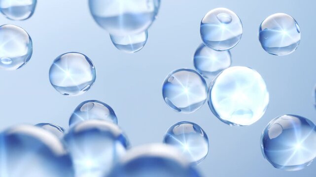 Blue bubble molecule animation background for cosmetic product.