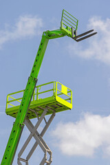Forklift Attachemnt at Long Boom Telehandler Aerial Work Platform Construction Site Equipment © markobe