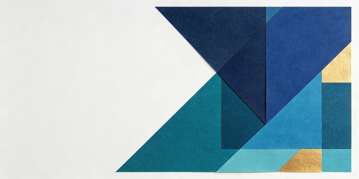 Geometric Paper Cut Triangles Rectangles Dark Blue Teal Gold