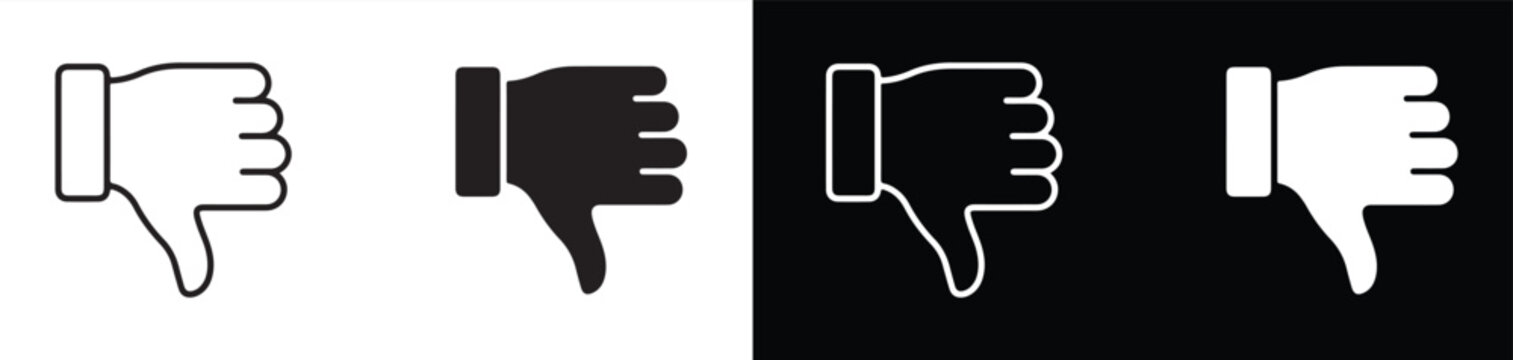 downvote hand gesture icons in different styles and color variations for digital feedback and user interface design