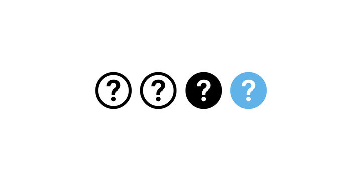 Question mark circular interface icons with outline and solid styles for web navigation and user support systems.