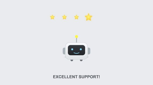 AI Bot Celebrating Success with Five Golden Stars and Simple Digital Confetti
