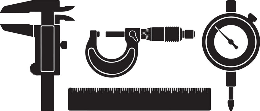 Caliper, Micrometer, Ruler, Measuring Gauge Silhouette.
