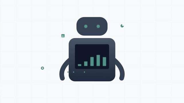 AI Robot with Chest Screen Showing Dynamic Charts and Floating Data Analytics Icons