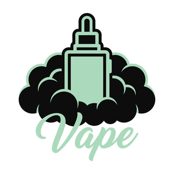 Vape logo with cloud and e-liquid bottle icon design