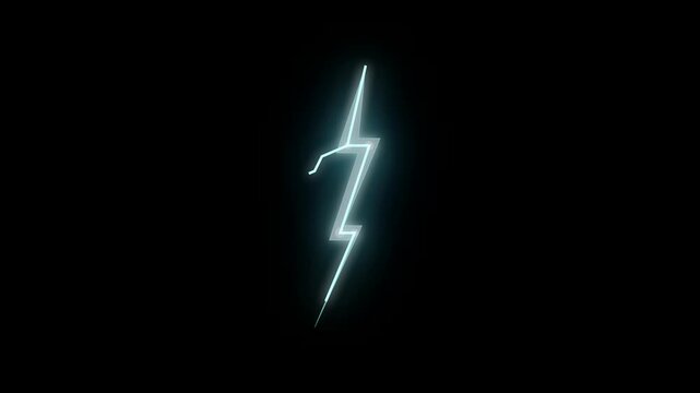 Animated Glowing Lightning Bolt Icon Appearing and Disappearing on a Dark Black Background Studio