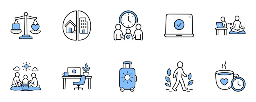 Balancing work family and rest icons collection