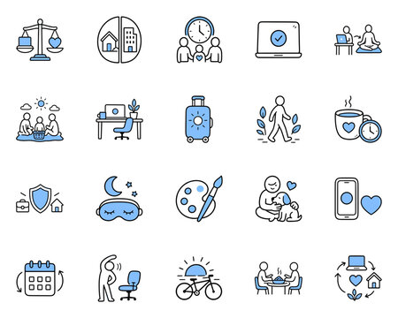 Big work life balance icons bundle of 20