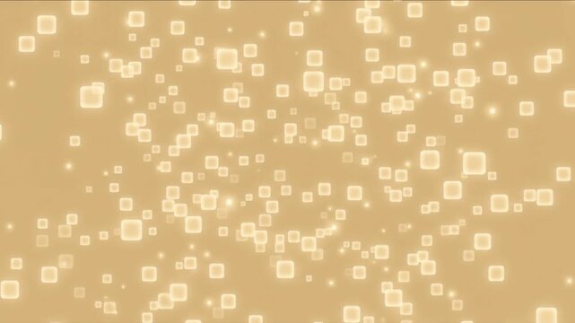 淡いシャンパンゴールドの空間を舞う丸角正方形の抽象紙吹雪アイコン背景
