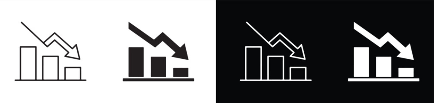 Downward stock market trend illustrated with bar and line chart graphics showing financial decline