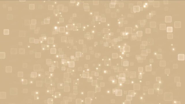 淡いシャンパンゴールドの空間を舞う丸角正方形の抽象紙吹雪アイコン背景