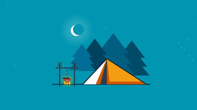 Flat Vector Animation of Camping Under the Moon
