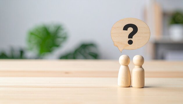 Wooden figurines question curiosity inquiry