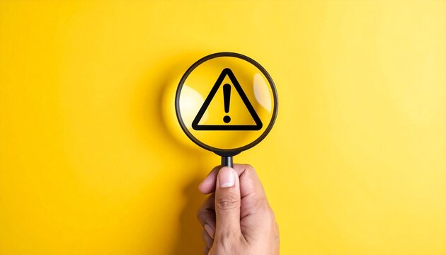 Magnifying glass warning sign caution