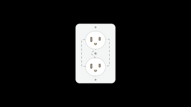 Minimalist Animation of a US Power Outlet Electrical Socket on a Solid Black Background Motion