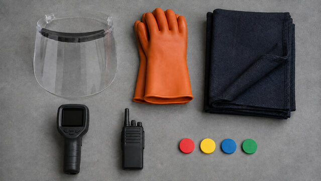 Overhead battery safety kit with face shield and blank sensor
