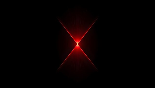 Red laser light beam X shape on black background.