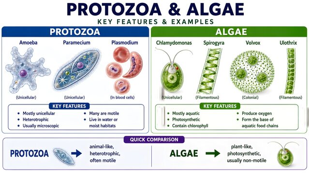 Protozoa and Algae Examples Characteristics Structure Differences and Biological Importance
