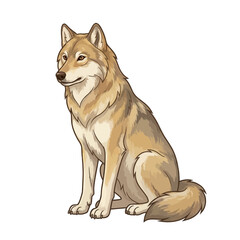 Fototapeta premium Detailed illustration of a majestic gray wolf sitting calmly, looking to the left with a watchful gaze.