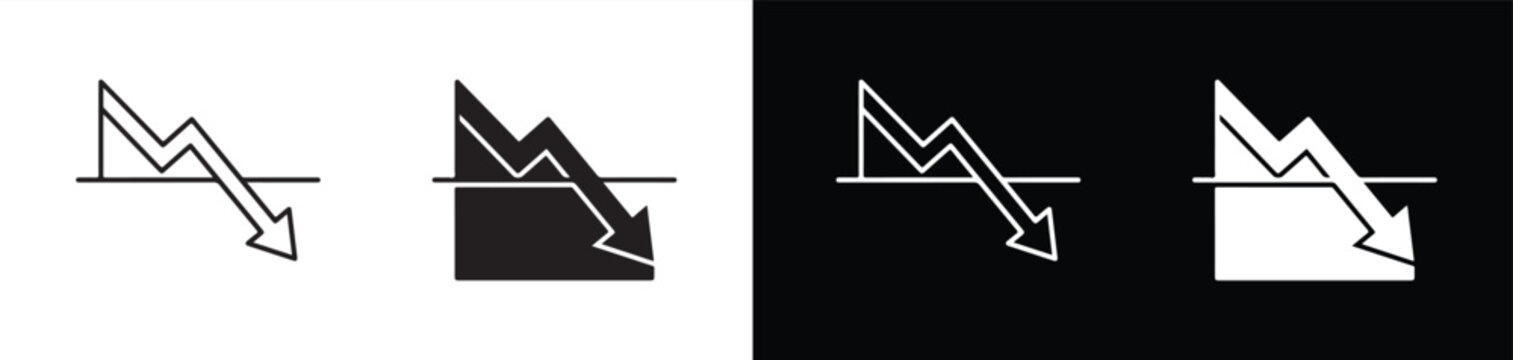 downward trending line charts with zigzag and sharp decline arrows on transparent and contrasting backgrounds