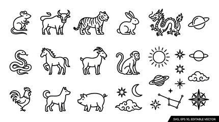 Obraz premium Chinese zodiac animals and celestial symbols.