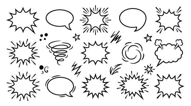 Comic speech bubbles and explosion bursts set.