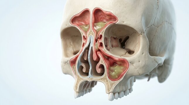 Anatomical Cross- Section of Human Skull Showing Nasal Sinuses and Cavities anatomy head