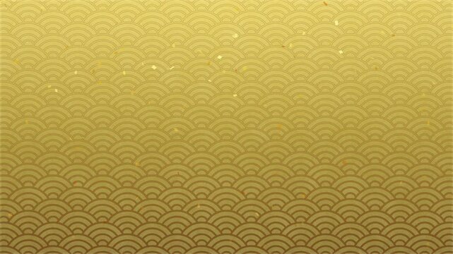Falling Gold Confetti on Japanese Seigaiha Pattern Background, Seamless Loop